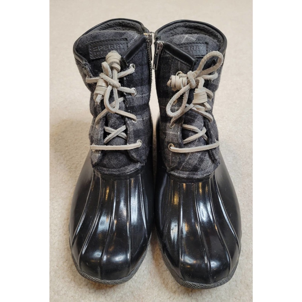 Sperry Duckboot Waterproof Black Plaid Upper Size 9